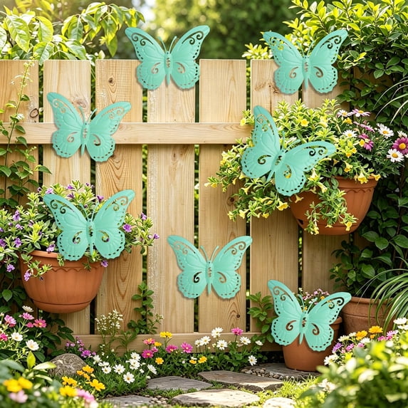 YiJuHui Metal Butterfly Wall Decor Outdoor Garden Fence Art Handcrafted Iron Weather-Resistant Patio Yard Ornament Decorative Hanging Sculpture for Courtyard Balcony