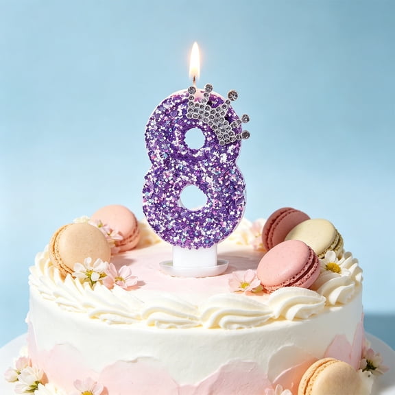 YiJuHui Number Birthday Candles 0-9 Set, Purple Glitter Cake Topper Candles for Party Decor, Wax Candles with Sparkle for Milestone Celebrations