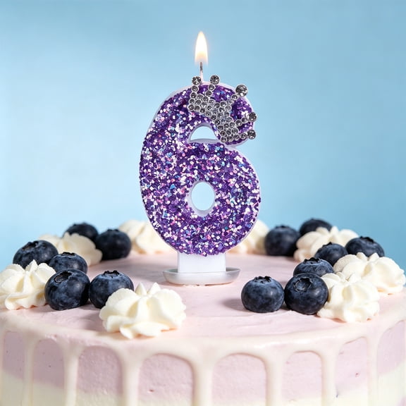 YiJuHui Number Birthday Candles 0-9 Set, Purple Glitter Cake Topper Candles for Party Decor, Wax Candles with Sparkle for Milestone Celebrations