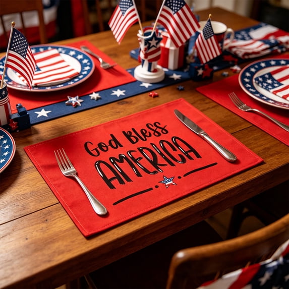YiJuHui Patriotic Table Mat Set of 6, Non Slip Placemats for Dining Table, Washable Polyester Placemat for 4th of July Party Decoration, Kitchen Accessories Heat Resistant Mats for Home Kitchen Table