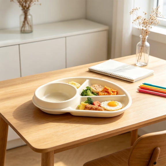 YiJuHui Reusable Divided Plates with Lids, Bento Box Style Compartment Tray, Microwave & Dishwasher Safe, Eco-Friendly Plastic Meal Prep Container for Portion Control and Easy Clean