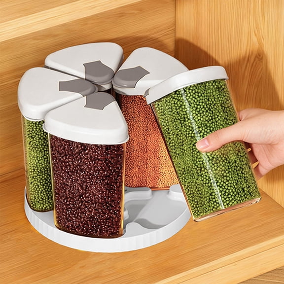 YiJuHui Rotating Grain Storage Container, 5-Piece Airtight Kitchen Pantry Organizer with Transparent Petal Jars, Modular Dry Food Dispenser for Countertop Cabinet Organization, BPA-Free Plastic