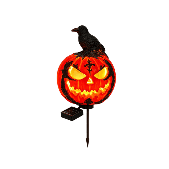 YiJuHui Solar Pumpkin Stake Light Outdoor, Resin Halloween Yard Decor with Auto On/Off, Waterproof Garden Lantern for Walkway Porch Patio, Spooky Glowing Jack-O-Lantern Ornament