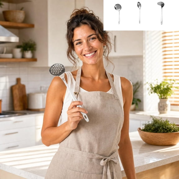 YiJuHui Stainless Steel Utensil Set, Kitchen Cooking Tools with Wok Spatula Frying Spatula Soup Ladle, Heat Resistant Handle Nonstick Dishwasher Safe, for Home Kitchen Cooking Stir Fry Straining