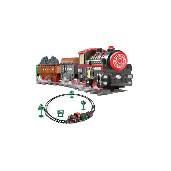 YiJuHui Train Set for w/Steam, Music & Lights - Electric Train Toys w/Tracks Accessories, Including 1 railway engine 2 railway carriage, Birthday Gifts for 3 4 5 6+