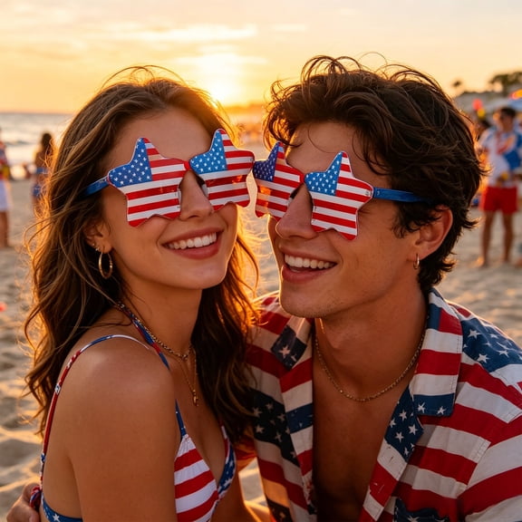 YiJuHui USA Flag Star Sunglasses Patriotic Party Glasses Red White Blue Frameless Trendy Accessories for Independence Day BBQ Pool Party Photo Props