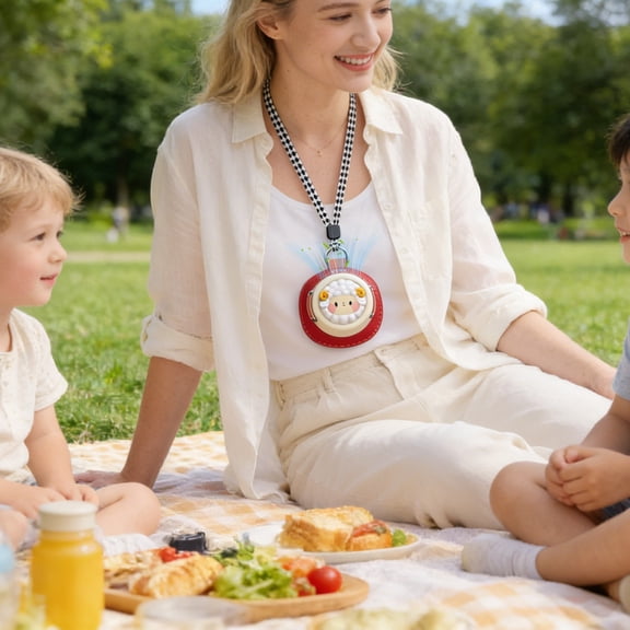 YiJuHui USB Rechargeable Hands-Free Neck Fan with Cute Cartoon Design, Leafless Safe Portable Personal Fan for Outdoor Activities, Commuting, and Summer Cooling