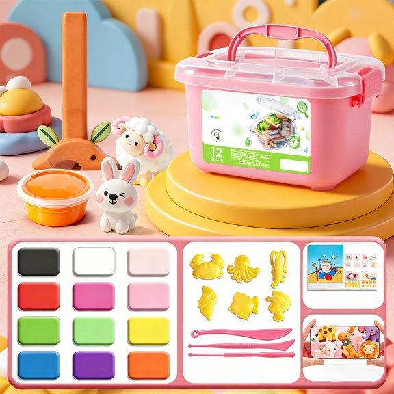 YiJuHui Ultra Soft Modeling Clay Kit Non Toxic Reusable Plasticine Art Supplies for Creative Play Stress Relief Sensory Toys Gift Set