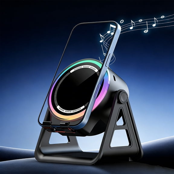 YiJuHui Wireless Charging Bluetooth Speaker with Sensor and Rotating Stand, 360° Surround Sound with Colorful LED Lights, Portable Desktop Speaker for Home Office Entertainment