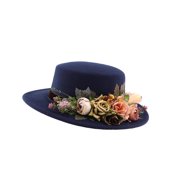 YiJuHui Women's Wide Brim Sun Hat with Artificial Flowers, Elegant Floral Decor Summer Beach Wedding Party Outdoor Event Hat, UV Protection Fashion Hat for Women