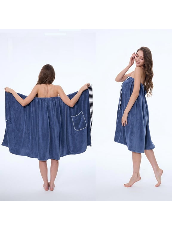 women's adjustable bath towel wrap with pockets, soft absorbent microfiber bathrobe, anti-slip button closure plus size bath skirt for shower, beach cover up or spa robe