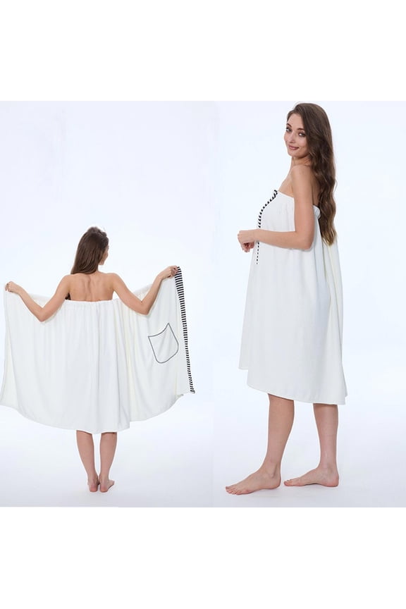 women's adjustable bath towel wrap with pockets, soft absorbent microfiber bathrobe, anti-slip button closure plus size bath skirt for shower, beach cover up or spa robe