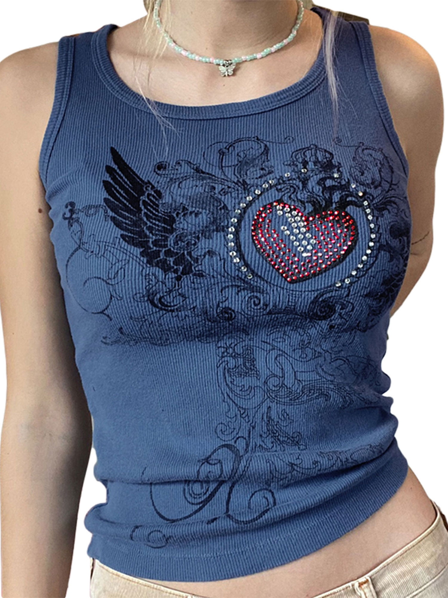 Women Face Portrait Print Y2K Tank Top Aesthetic Graphic Print E