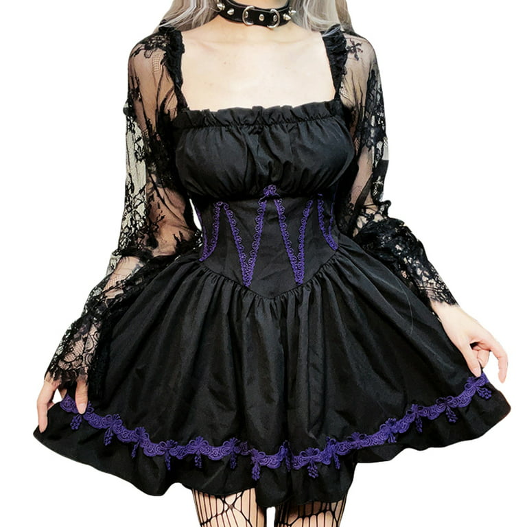 Lady Mesh Polka Dot Short Dress Lolita Girl Long Puff Sleeve