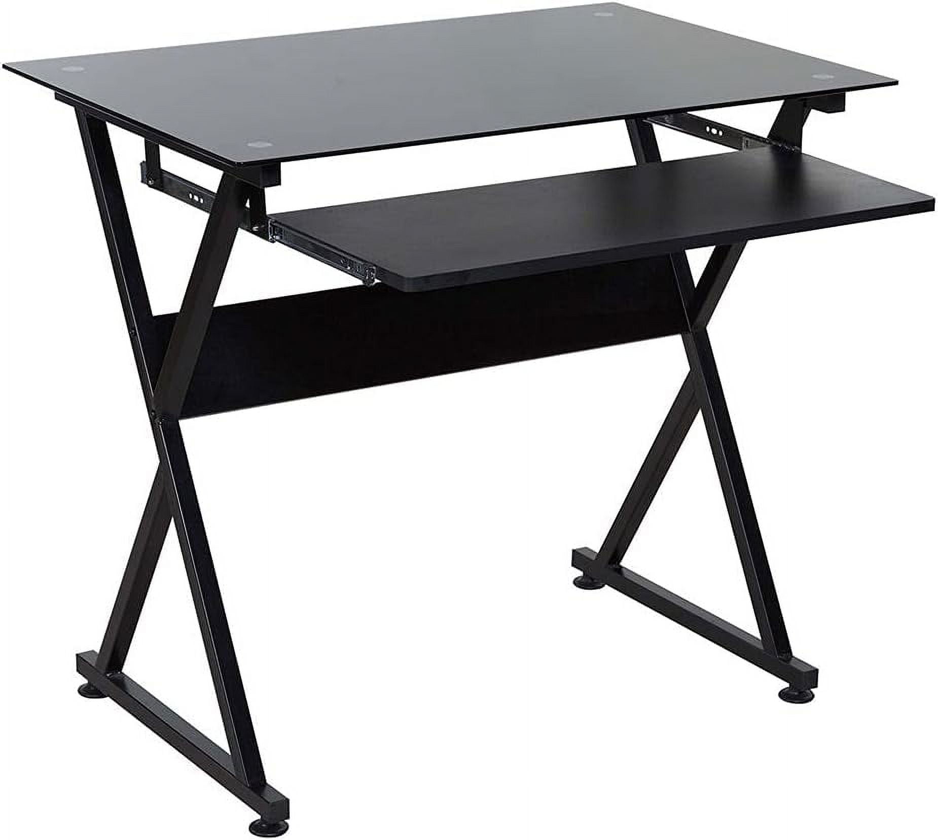 Sleek Black MDF and Steel Computer Desk with Frosted Glass Top