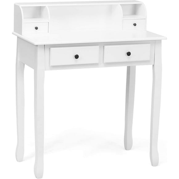 YiSHOP  Writing Desk with 4 Drawers, Removable Floating Organizer 2-Tier Mission Home Computer Vanity Desk for Apartment Small Space, White