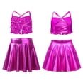 thumbnail image 1 of YiZYiF 2Pcs Girls Glittery Sequins Jazz Dance Suit Cheerleading Crop Top with Pleated Mini Skirt Hot Pink 6, 1 of 6