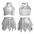 thumbnail image 1 of YiZYiF 2Pcs Girls Metallic Shiny Sequin Crop Top with Skirt for Jazz Latin Ballroom Dance Outfit Set Silver 8, 1 of 7