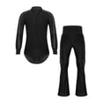 thumbnail image 1 of YiZYiF 2Pcs Men Latin Ballroom Dance Leotard Outfits Bodysuit Top with Tassels Flare Pants Dancewear Black L, 1 of 7