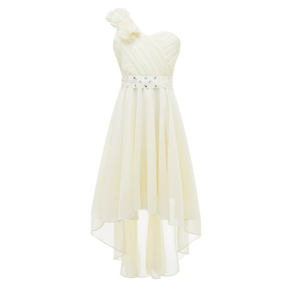 YiZYiF Big Girls Chiffon One Shoulder Flowers Wedding Party Dress with Detachable Rhinestone Sash