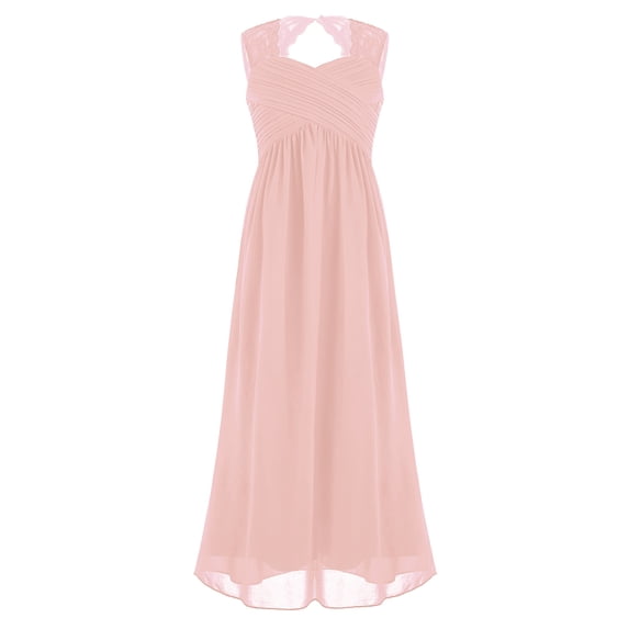 YiZYiF Big Girls Juniors Chiffon Lace Wedding Party Bridesmaid Ball Gown High Waist Maxi Dress