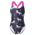 thumbnail image 1 of YiZYiF Big Little Girls One Piece Swimwear Sleeveless Wide Shoulder Straps Jumpsuit Bathing Suit Dark Night Black 10, 1 of 6