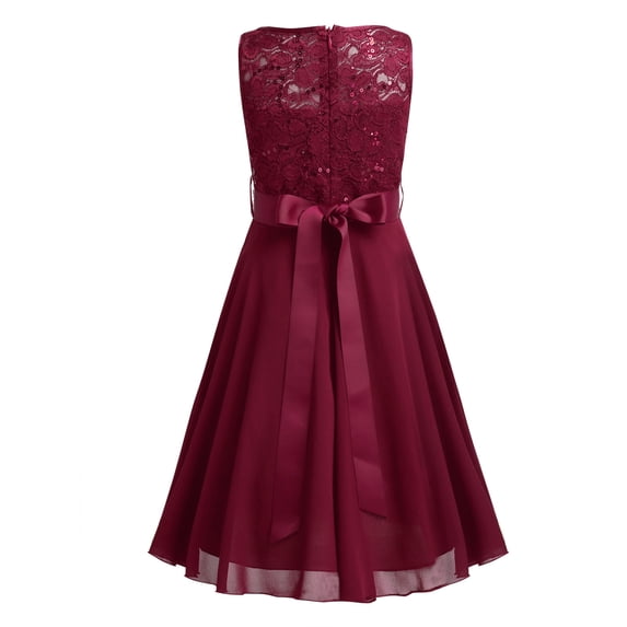 YiZYiF Big Little Girls Sequined Lace Chiffon Flower Girl Dress Tea Length Two Layers Princess Birthday Party Dress Red 2