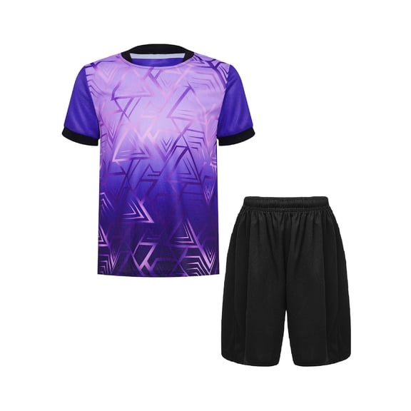 YiZYiF Boys Basketball Soccer Jersey Tracksuit Quick Dry Athletic T-Shirt with Sports Shorts Set Purple-A 4