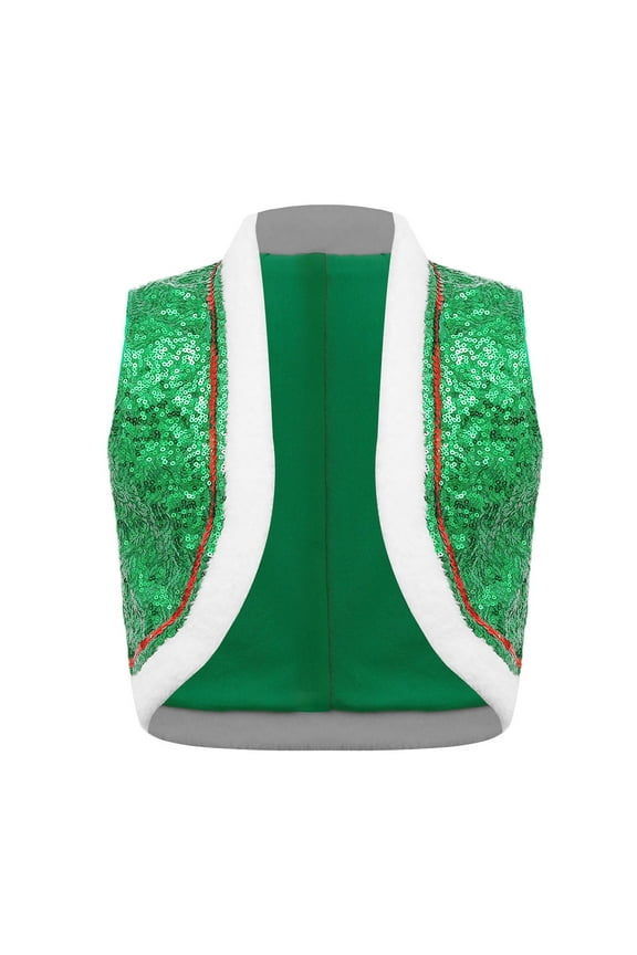 Boys Girls Shiny Sequins Elf Vest Santa Claus Christmas Waistcoat Xmas Party Dress Up Green 12