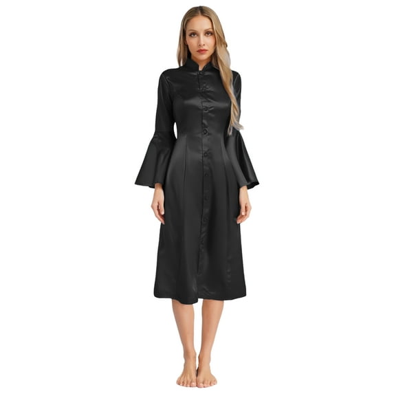 YiZYiF Church Clergy Dress for Women Priest Costumes Flared Sleeve Liturgical Vestment Choir Robe Black XL