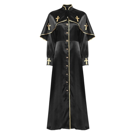 YiZYiF Clergy Robe for Women Long Sleeve Loose Clergy Maxi Dress Minister Pulpit Liturgical Vestment Black S