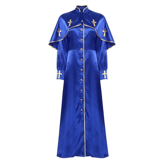 YiZYiF Clergy Robe for Women Long Sleeve Loose Clergy Maxi Dress Minister Pulpit Liturgical Vestment Blue L