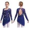 thumbnail image 1 of YiZYiF Girls Shiny Figure Skating Dress Mesh Long Sleeve Irregular Hem Ballet Lyrical Dance Costume Navy Blue 16, 1 of 7