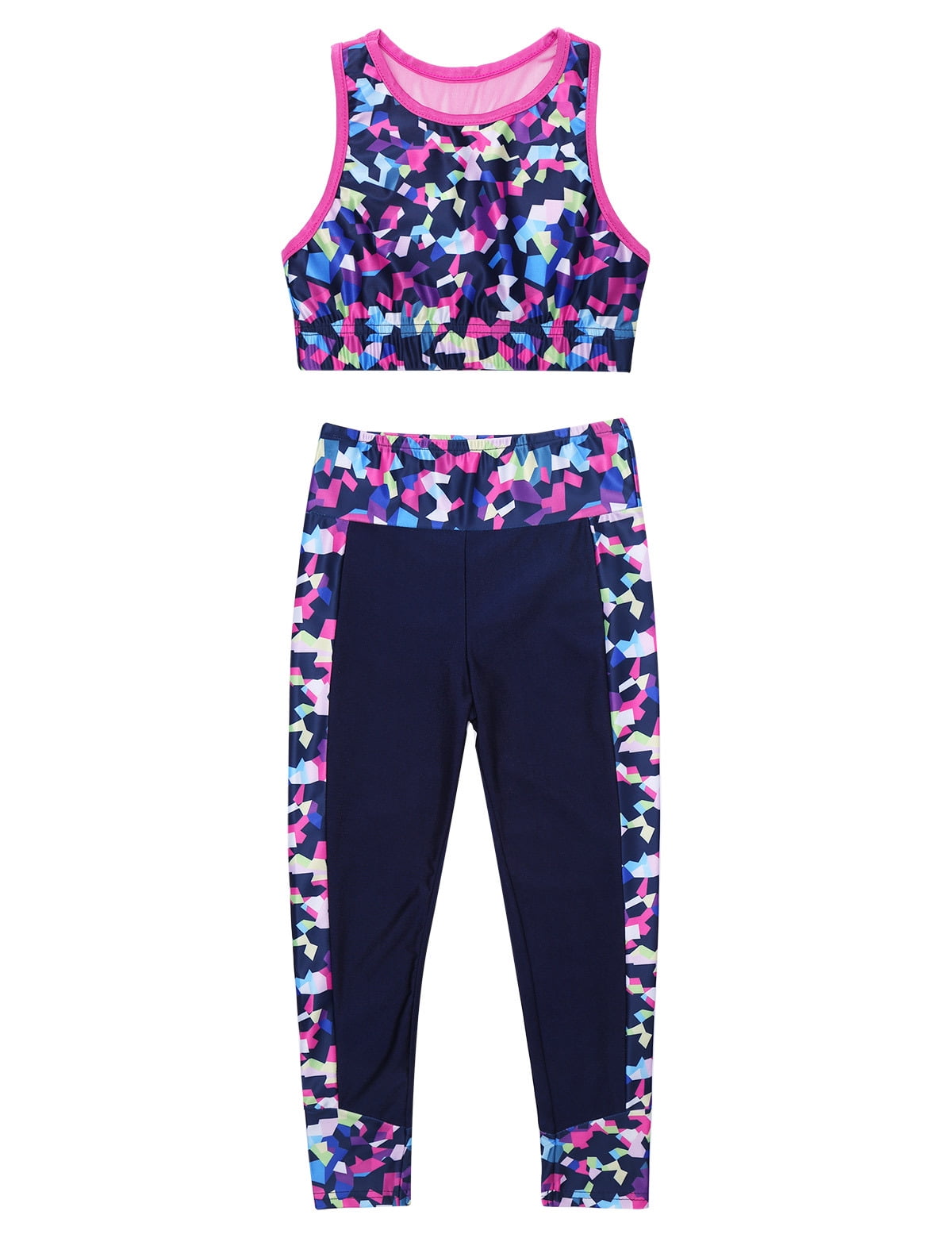 YiZYiF Girls 2-Piece Outfit Set Activewear Mesh Racer Back Tank Top ...