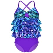 YiZYiF Girls 2-Piece Tankini Swimwear Mermaid Scales Printed Tops with Bottoms Swimsuit Multi 6