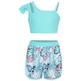 thumbnail image 1 of YiZYiF Girls 2-Piece Tropical Print Swimsuit Asymmetrical Ruffle Crop Top with Shorts Tankini Set Blue 16, 1 of 7