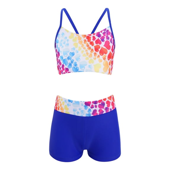 YiZYiF Girls 2PCS Tankini Swimsuit Bowknot Back Tops with Wide Elastic Waistband Bottoms Bathing Suit Royal Blue 6