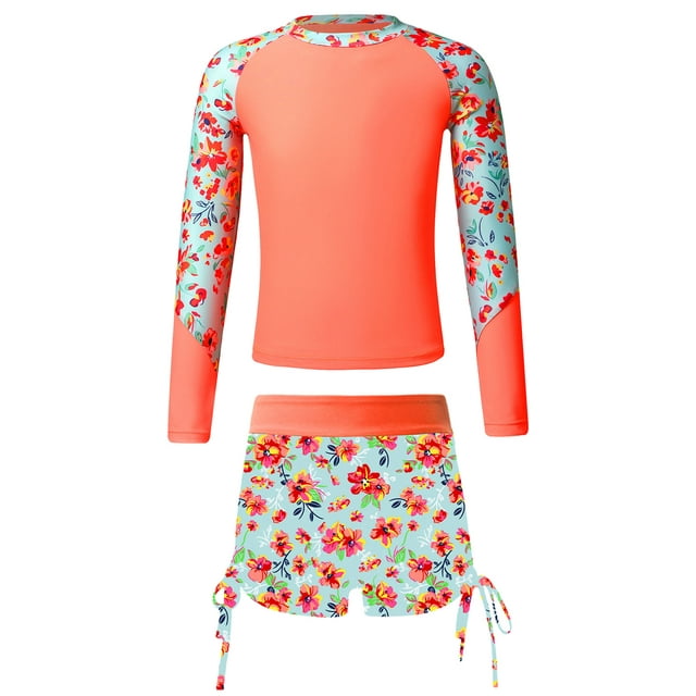 YiZYiF Printed Long Sleeve Mock Neck Rash Guard Set (Girl's) - Walmart.com
