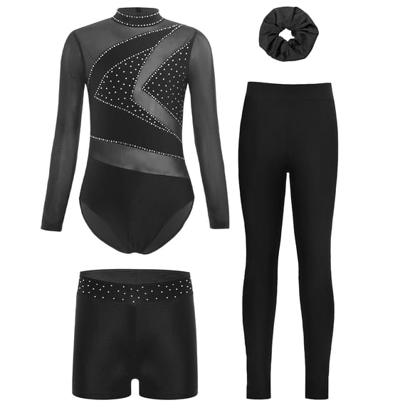 YiZYiF Girls 4Pcs Active Training Clothes Set for Gymnastics Figure Skating Dance Ballet Leotard Unitard Black 16