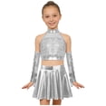 thumbnail image 1 of YiZYiF Girls 4pcs Jazz Dance Set Sequins Crop Top with Ruffle Skirt & Gloves Shiny Latin Cha Cha Dance Outfits Silver 6, 1 of 8