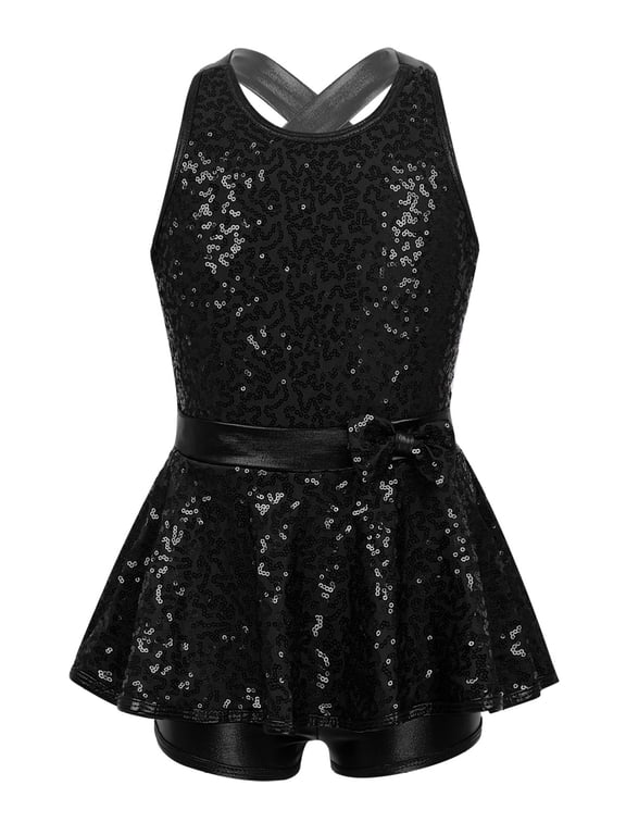 Girls Ballet Dance Leotard Dress Sequined Costume for Jazz Tap Dance