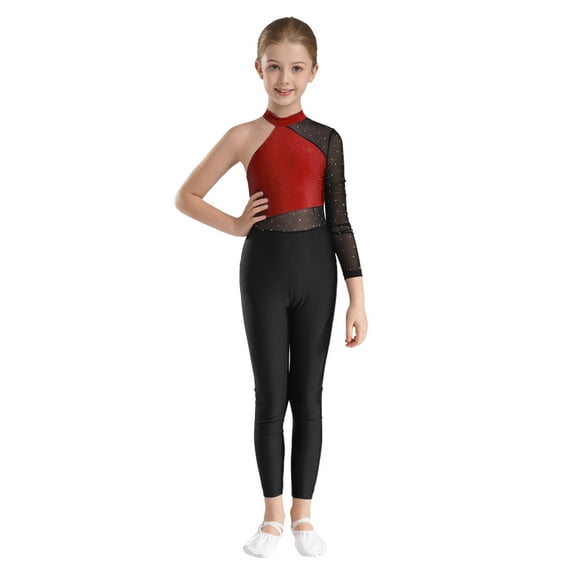YiZYiF Girls Ballet Gymnastics Leotard Bodysuit Full Body Dance Unitard Athletic Tumbling Jumpsuit Burgundy 16