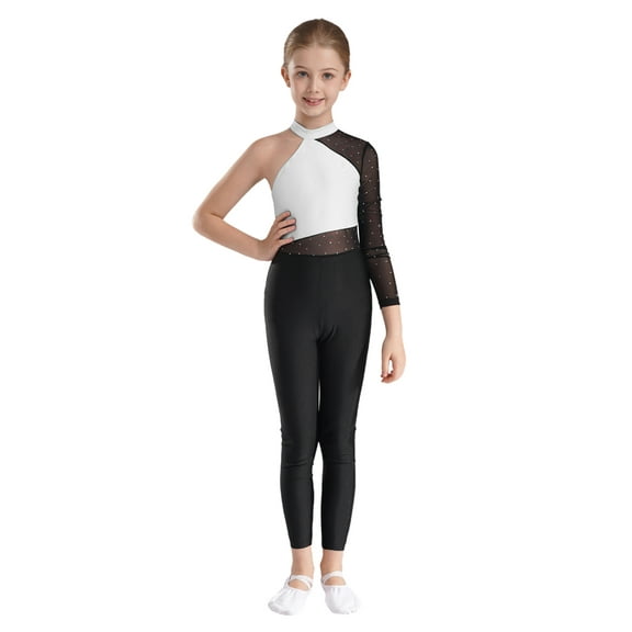 YiZYiF Girls Ballet Gymnastics Leotard Bodysuit Full Body Dance Unitard Athletic Tumbling Jumpsuit White 12