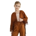 thumbnail image 1 of YiZYiF Girls Boys Western Cowboy Cowgirl Costume Long Sleeve Fringe Jacket Tops Kids Halloween Party Brown 6, 1 of 7