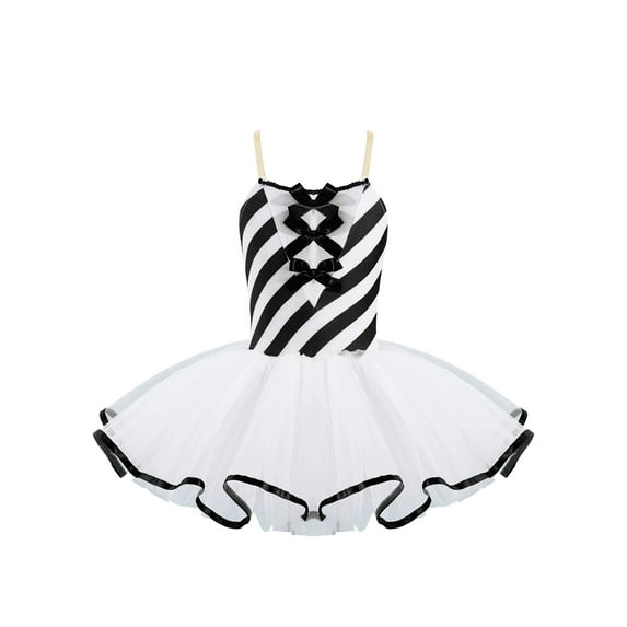 YiZYiF Girls Camisole Candy Cane Striped Ballet Tutu Dance Dress Figure Skating Christmas Costume Black-A 4