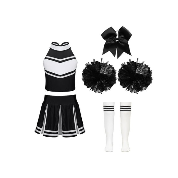 YiZYiF Girls Cheerleading Costume Outfit Set Sleeveless Top with Pleated Skirt for Stage Performance A White&Black 16