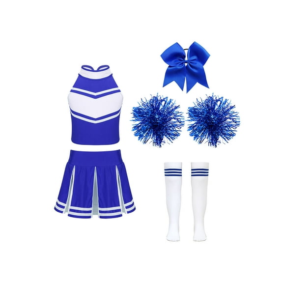 YiZYiF Girls Cheerleading Costume Outfit Set Sleeveless Top with Pleated Skirt for Stage Performance B Blue 6