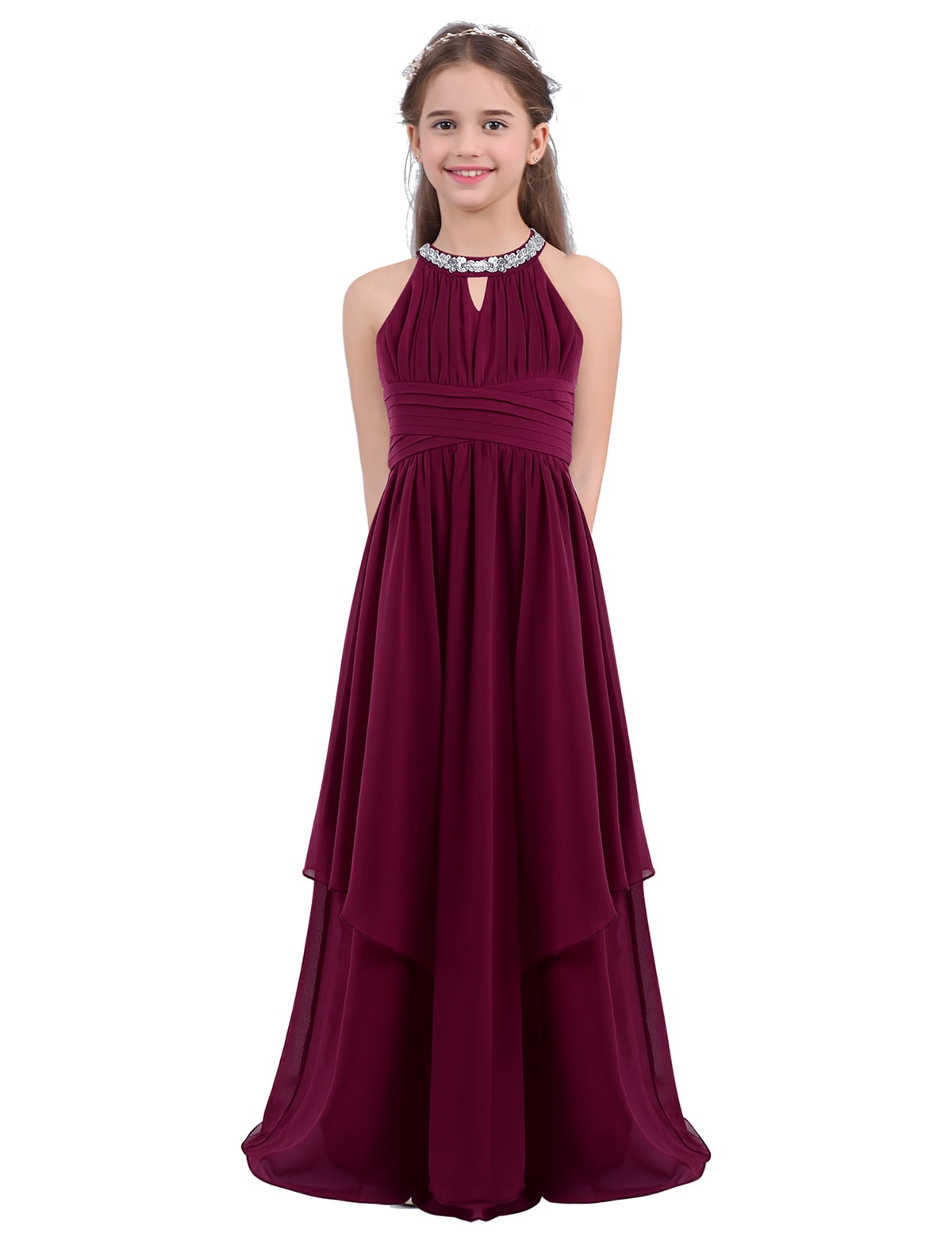 YiZYiF Girls Chiffon Birthday Party Dress Sequined Neckline Prom