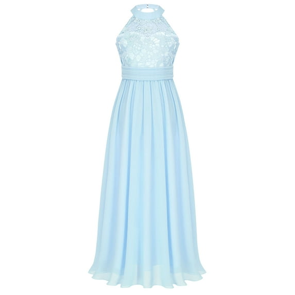 YiZYiF Girls Chiffon Floral Lace Birthday Party Dress Halter High Waist Sleeveless Wedding Flower Girl Dress