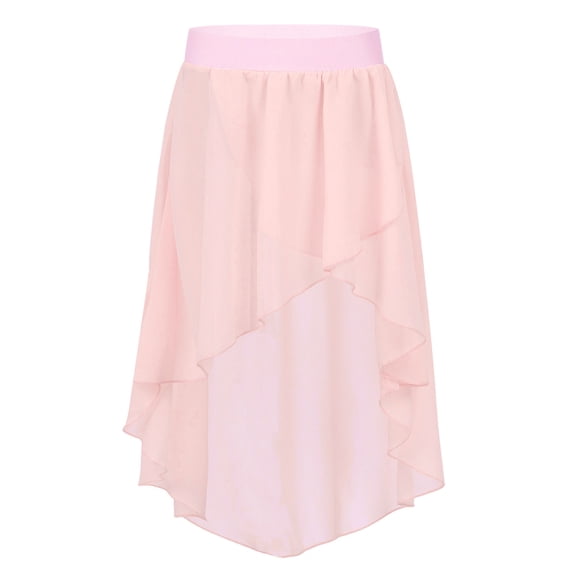 YiZYiF Girls Chiffon High Low Dance Skirt Solid Color Ballet Jazz Dancewear,Sizes 6-14 Pink 6